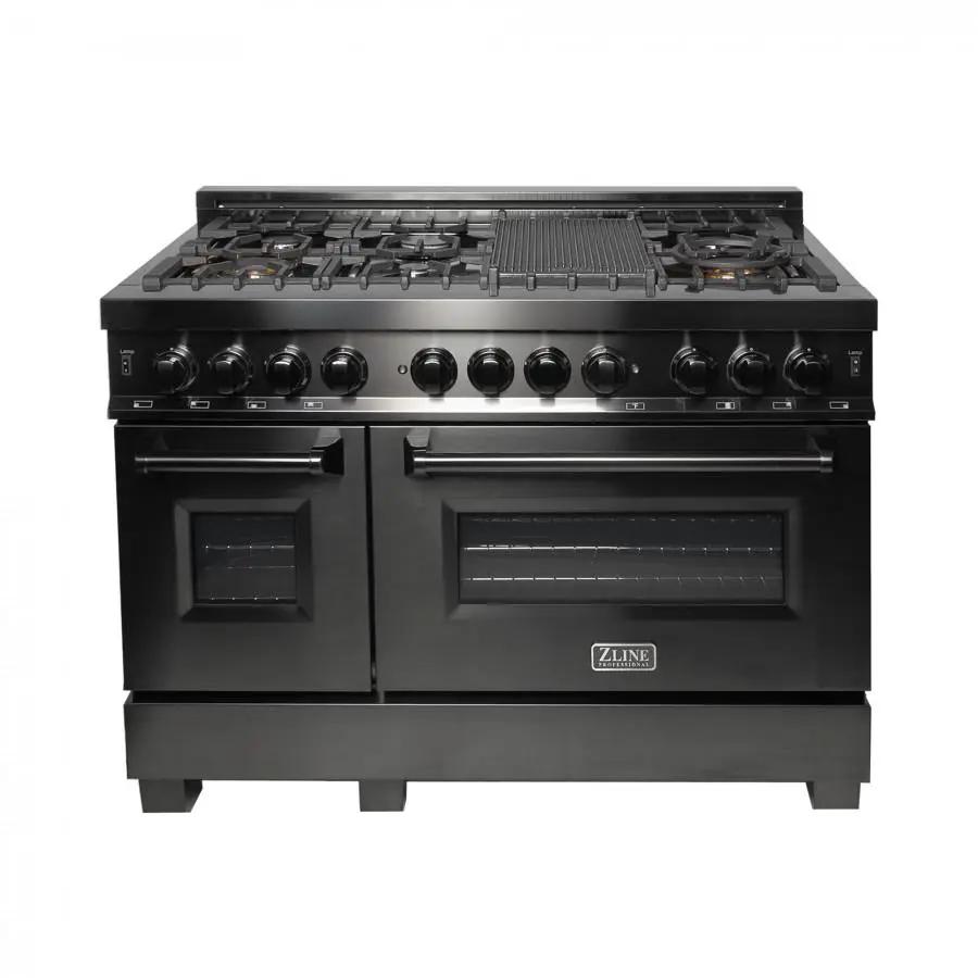 ZLINE 48" Black Stainless, Gas Burner, Electric Oven Range, RAB-48 by Farmhouse Kitchen and Bath