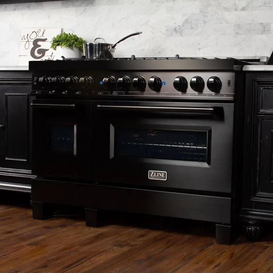 ZLINE 48" Black Stainless, Gas Burner, Electric Oven Range, RAB-48 by Farmhouse Kitchen and Bath