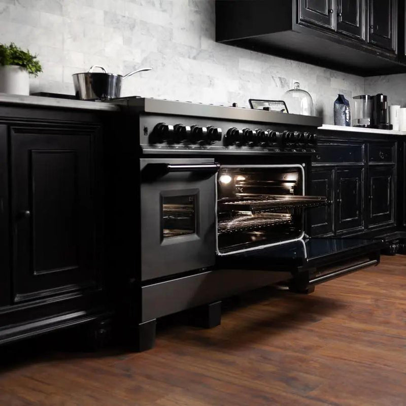 ZLINE 48" Black Stainless, Gas Burner, Electric Oven Range, RAB-48 by Farmhouse Kitchen and Bath