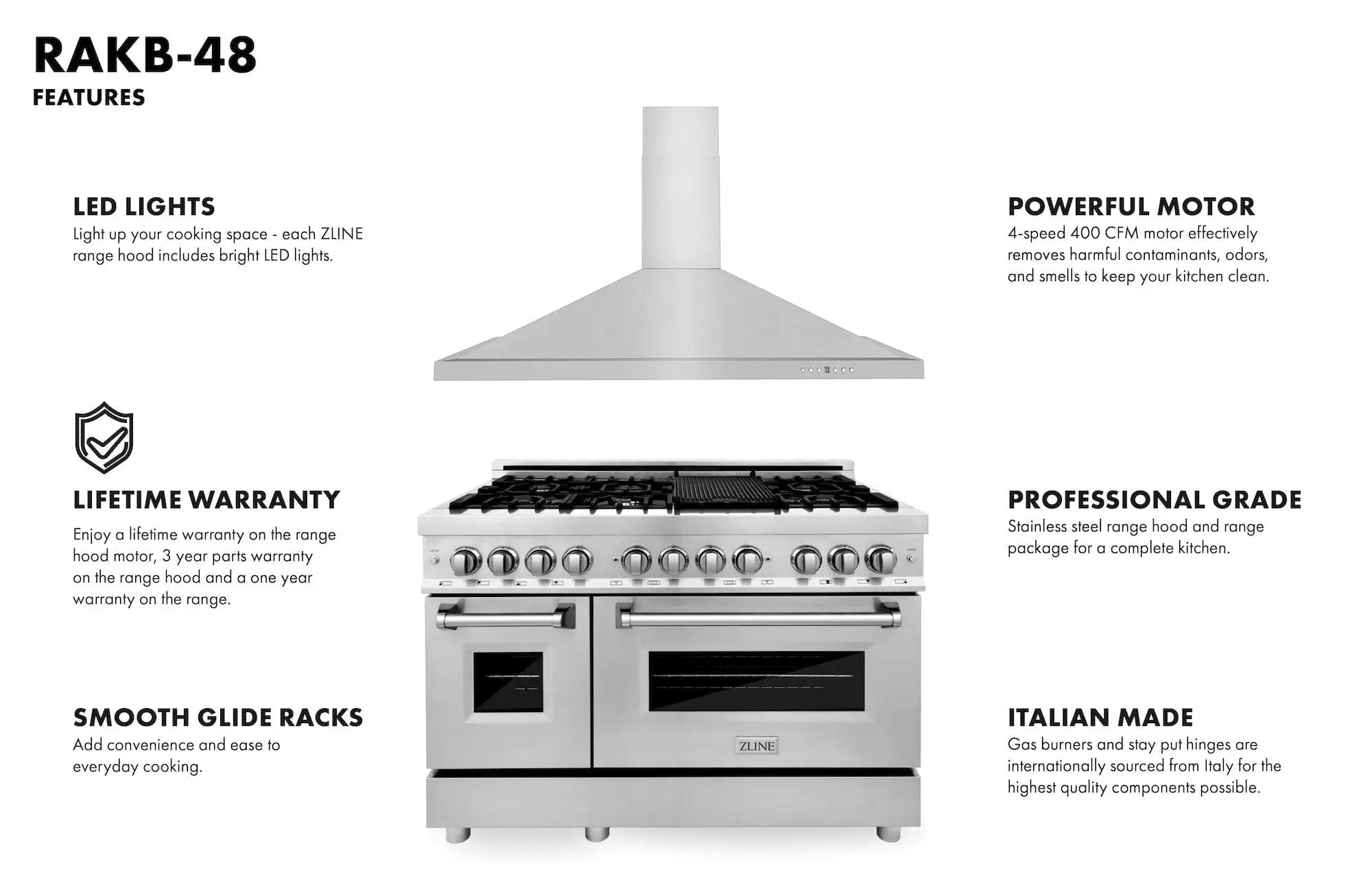 ZLINE 48" Bundle, Range RA48 & Wall Range Hood KB-48, 2KP-RAWMRH48 by Farmhouse Kitchen and Bath