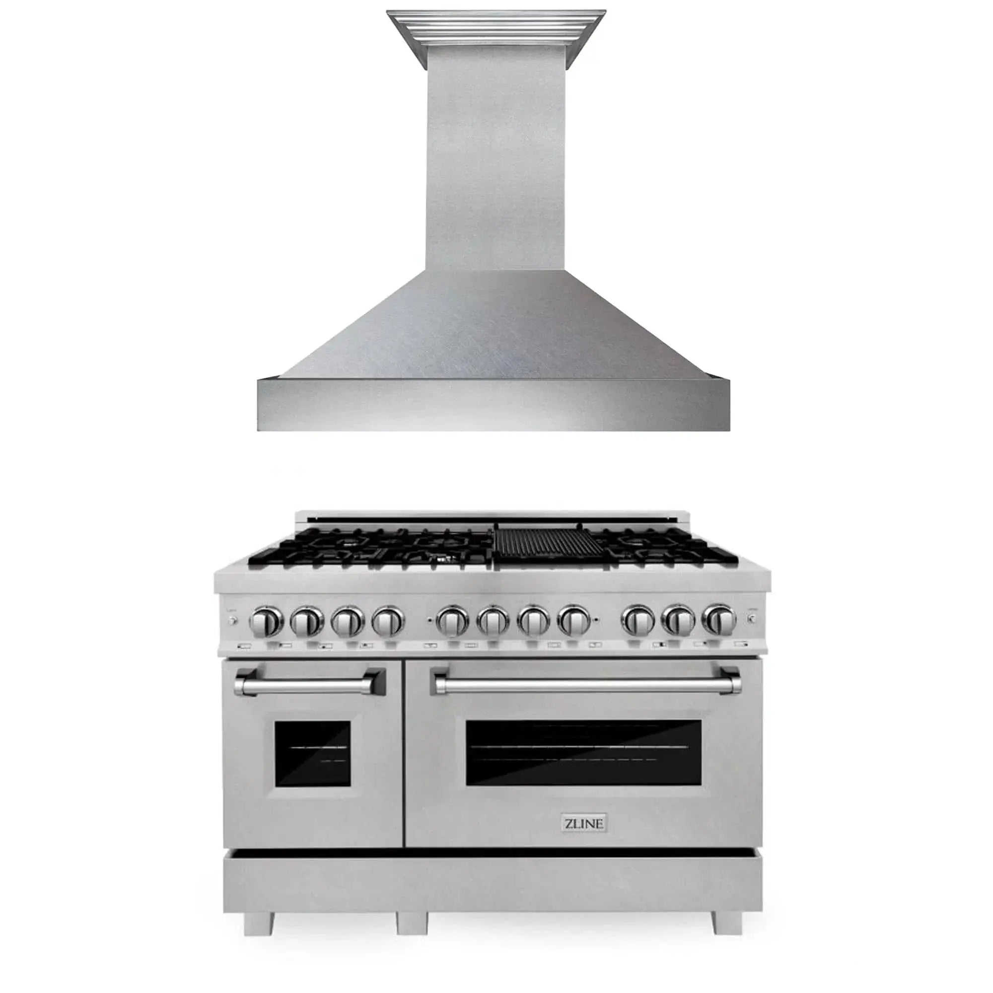ZLINE 48" Bundle Range RAS-SN-48 & Range Hood 8654SN-48, 2KP-RASSNRH48 by Farmhouse Kitchen and Bath