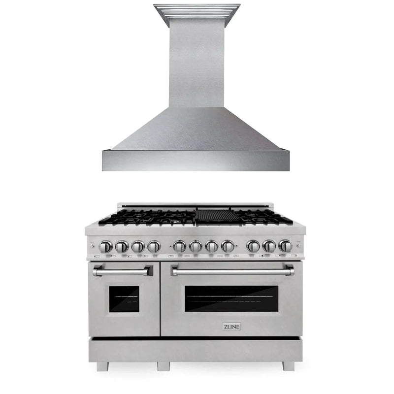 ZLINE 48" Bundle Range RAS-SN-48 & Range Hood 8654SN-48, 2KP-RASSNRH48 by Farmhouse Kitchen and Bath