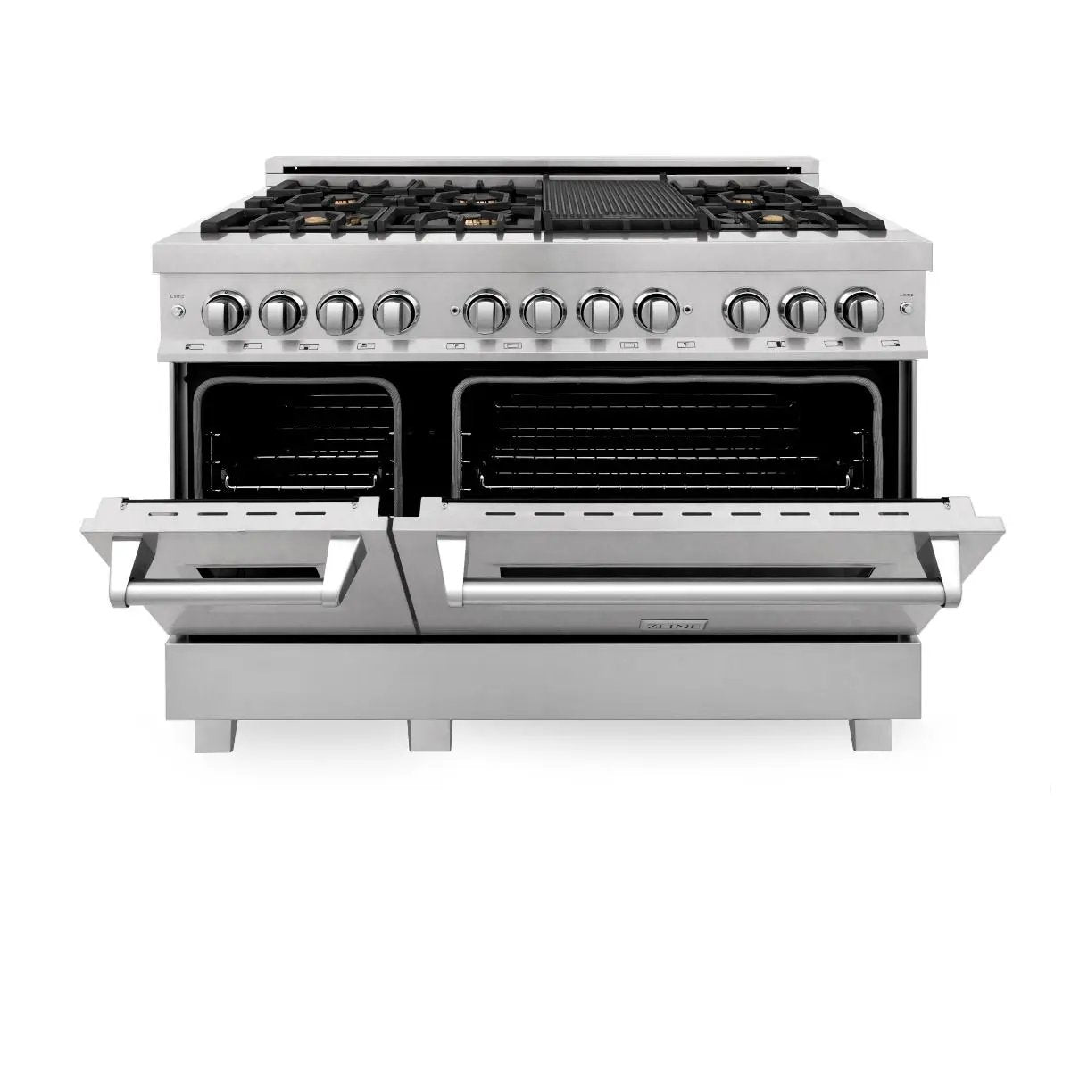 ZLINE 48" Dual Fuel Range, DuraSnow Stainless, Brass Burners, RAS-SN-BR-48 by Farmhouse Kitchen and Bath