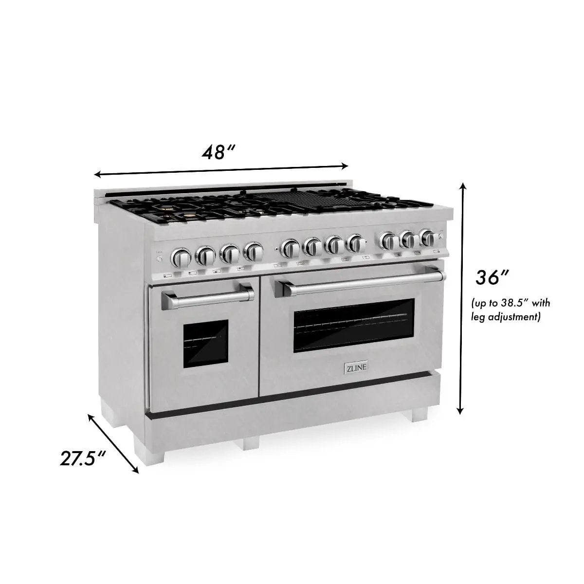 ZLINE 48" Dual Fuel Range, DuraSnow Stainless, Brass Burners, RAS-SN-BR-48 by Farmhouse Kitchen and Bath