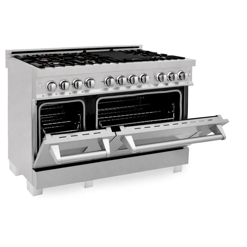 ZLINE 48" Dual Fuel Range, DuraSnow Stainless, Brass Burners, RAS-SN-BR-48 by Farmhouse Kitchen and Bath