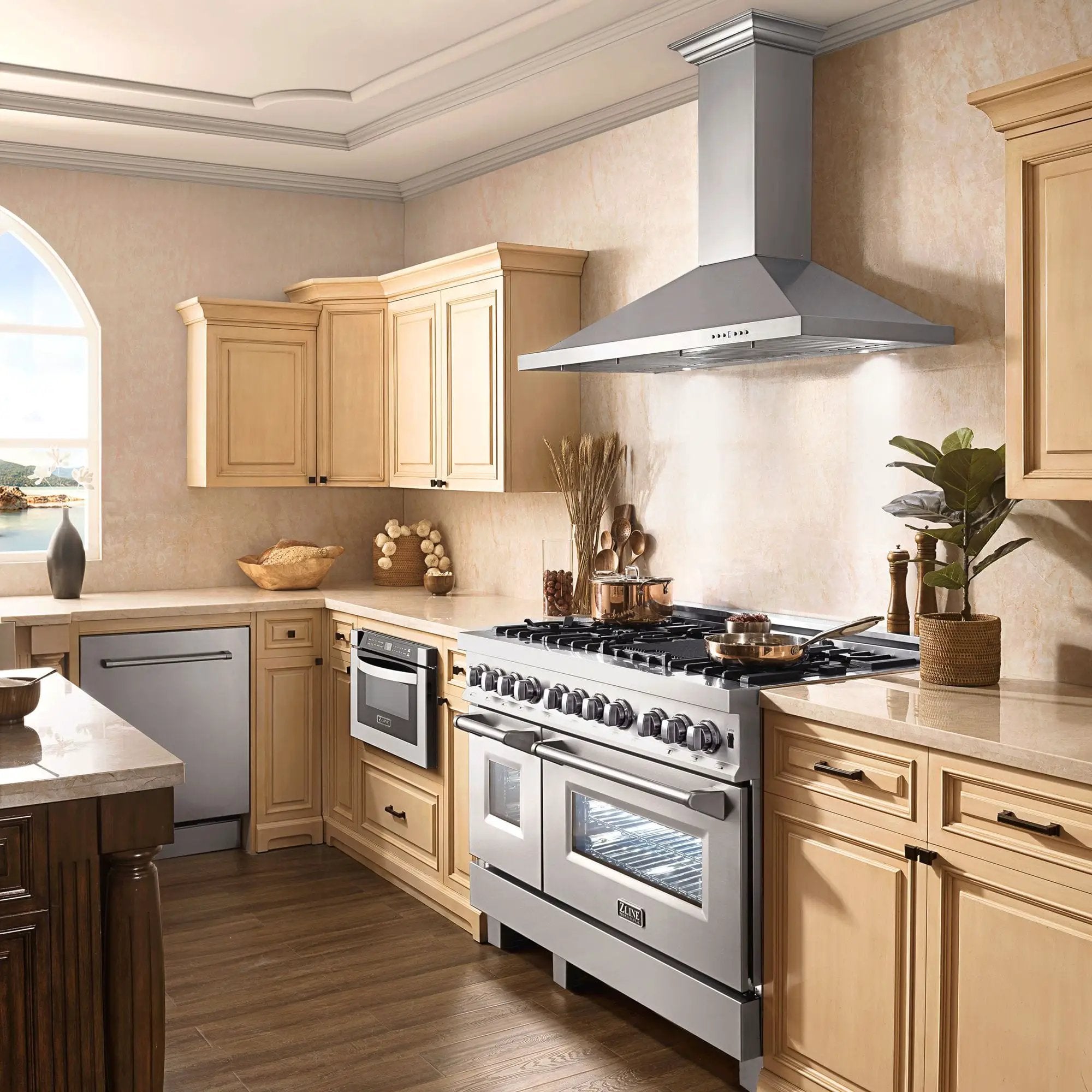 ZLINE 48" Dual Fuel Range, DuraSnow Stainless, Brass Burners, RAS-SN-BR-48 by Farmhouse Kitchen and Bath