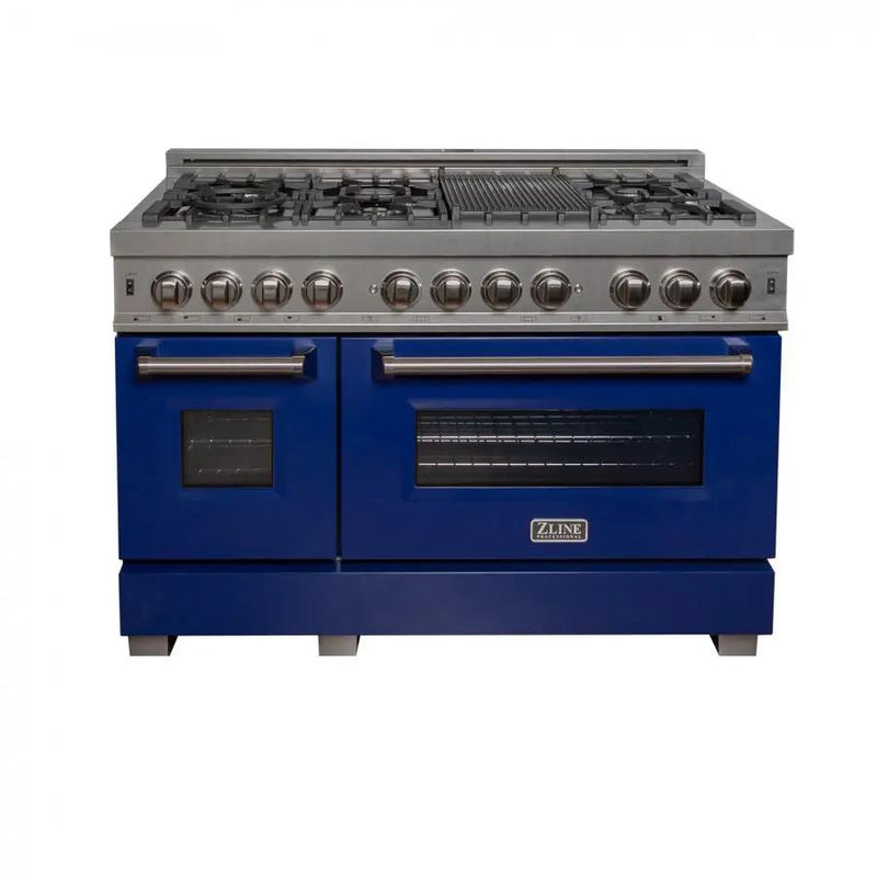 ZLINE 48" Dual Fuel Range in Snow Stainless, Blue Gloss Door, RAS-BG-48 by Farmhouse Kitchen and Bath