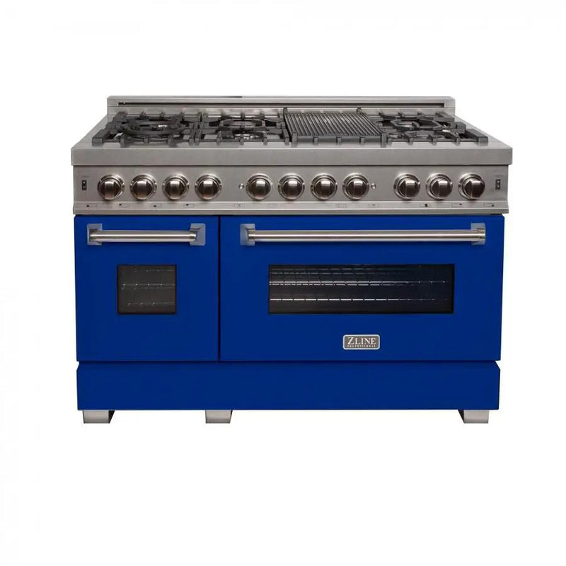 ZLINE 48" Dual Fuel Range Snow Stainless, Blue Matte Door, RAS-BM-48 by Farmhouse Kitchen and Bath