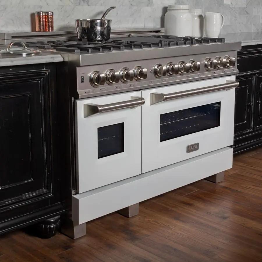 ZLINE 48" Dual Fuel Range Snow Stainless, White Matte Door, RAS-WM-48 by Farmhouse Kitchen and Bath
