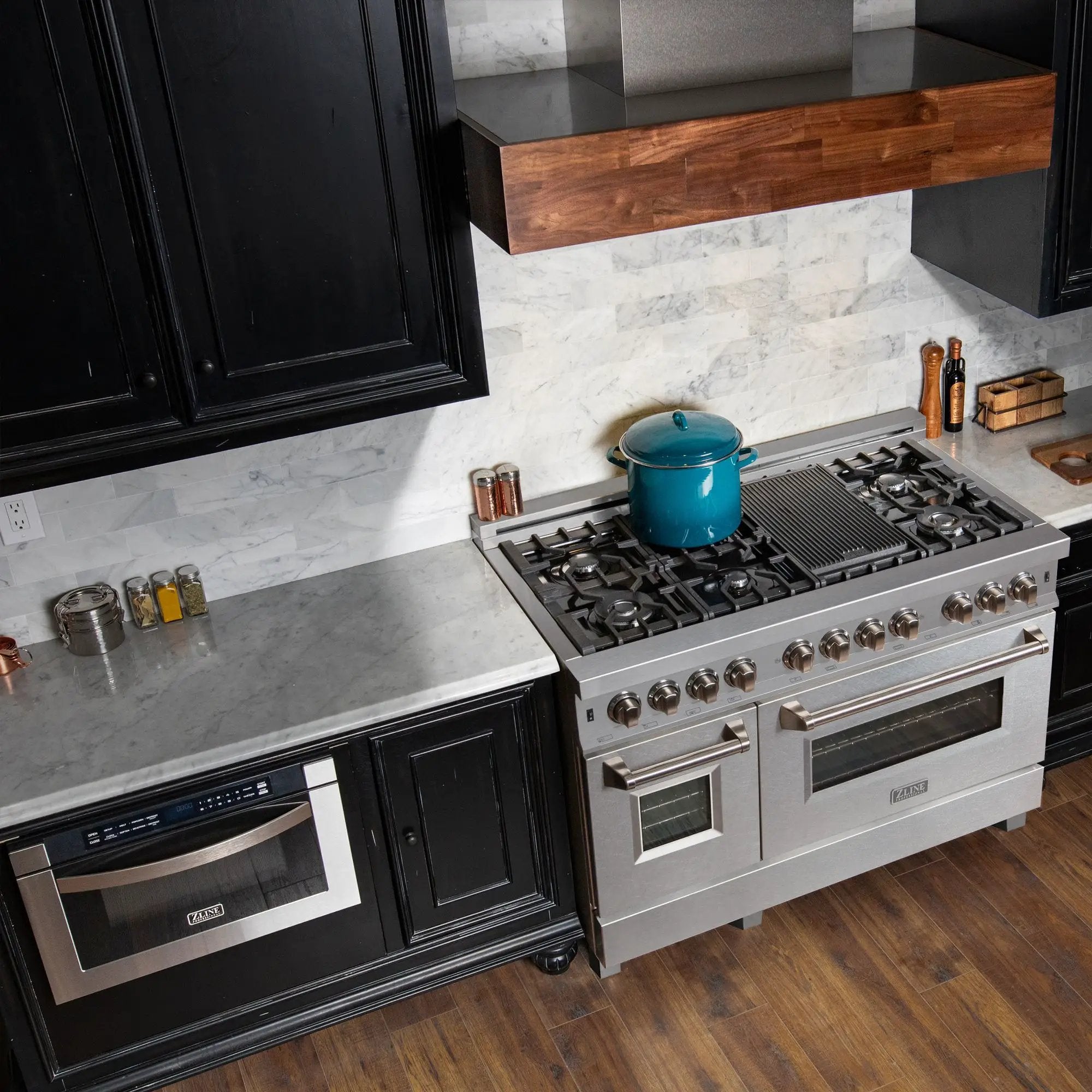 ZLINE 48" Dual Fuel Snow Stainless Range, Snow Stainless Door, RAS-SN-48 by Farmhouse Kitchen and Bath