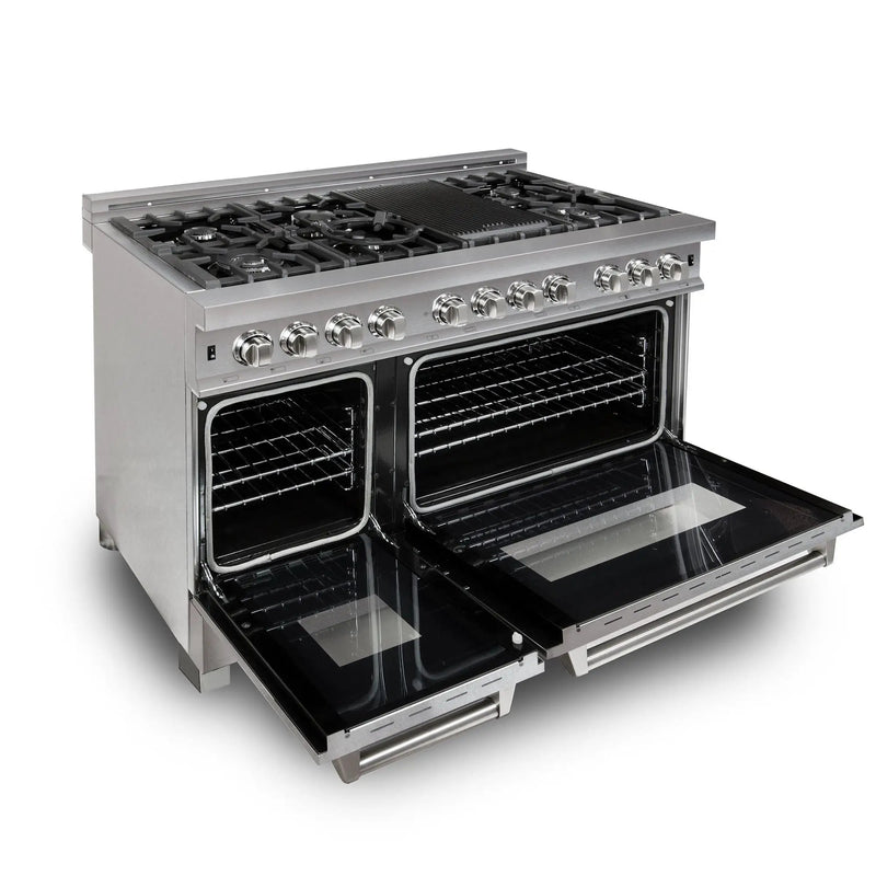 ZLINE 48" Dual Fuel Snow Stainless Range, Snow Stainless Door, RAS-SN-48 by Farmhouse Kitchen and Bath