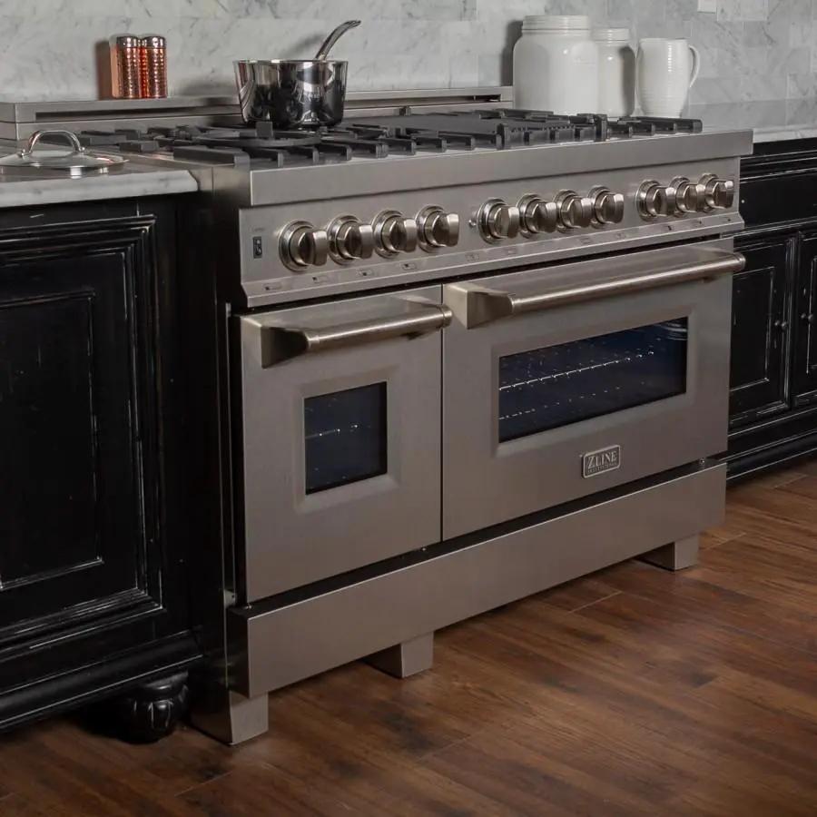 ZLINE 48" Dual Fuel Snow Stainless Range, Snow Stainless Door, RAS-SN-48 by Farmhouse Kitchen and Bath