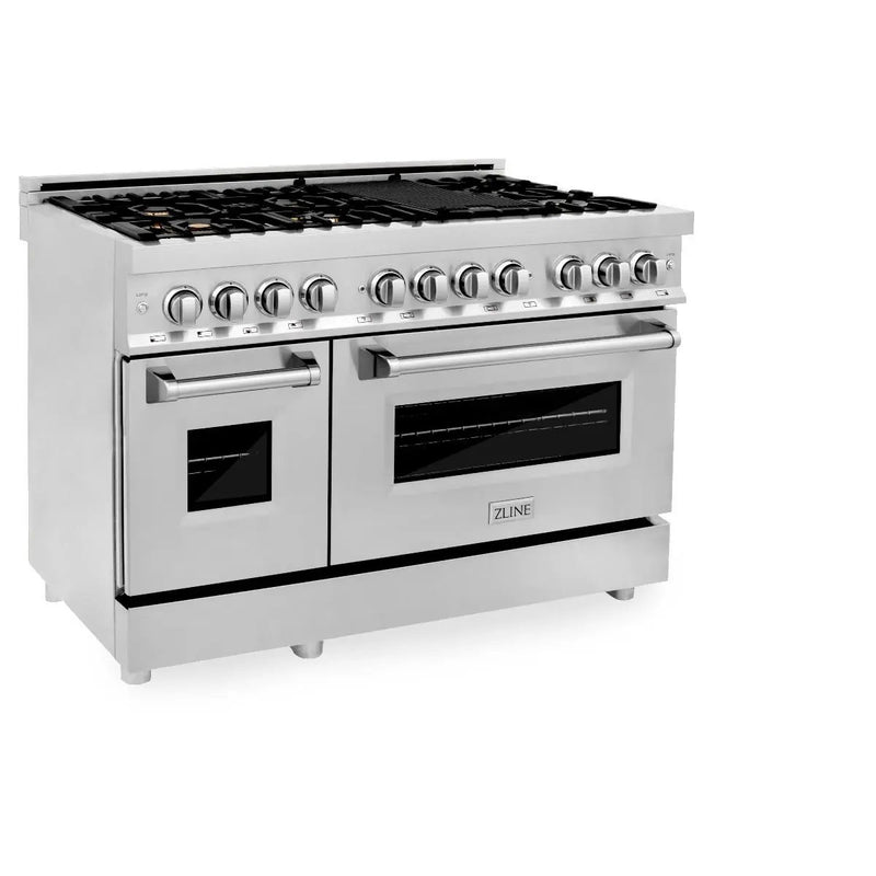 ZLINE 48" Gas Burner/Electric Oven Range Stainless, Brass Burners, RA-BR-48 by Farmhouse Kitchen and Bath