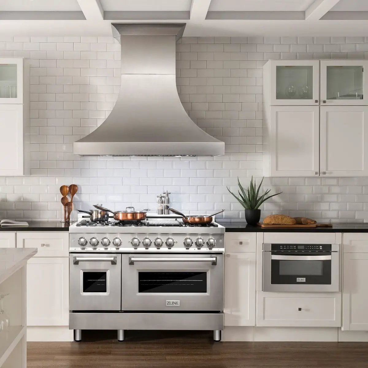 ZLINE 48" Gas Burner/Electric Oven Range Stainless, Brass Burners, RA-BR-48 by Farmhouse Kitchen and Bath