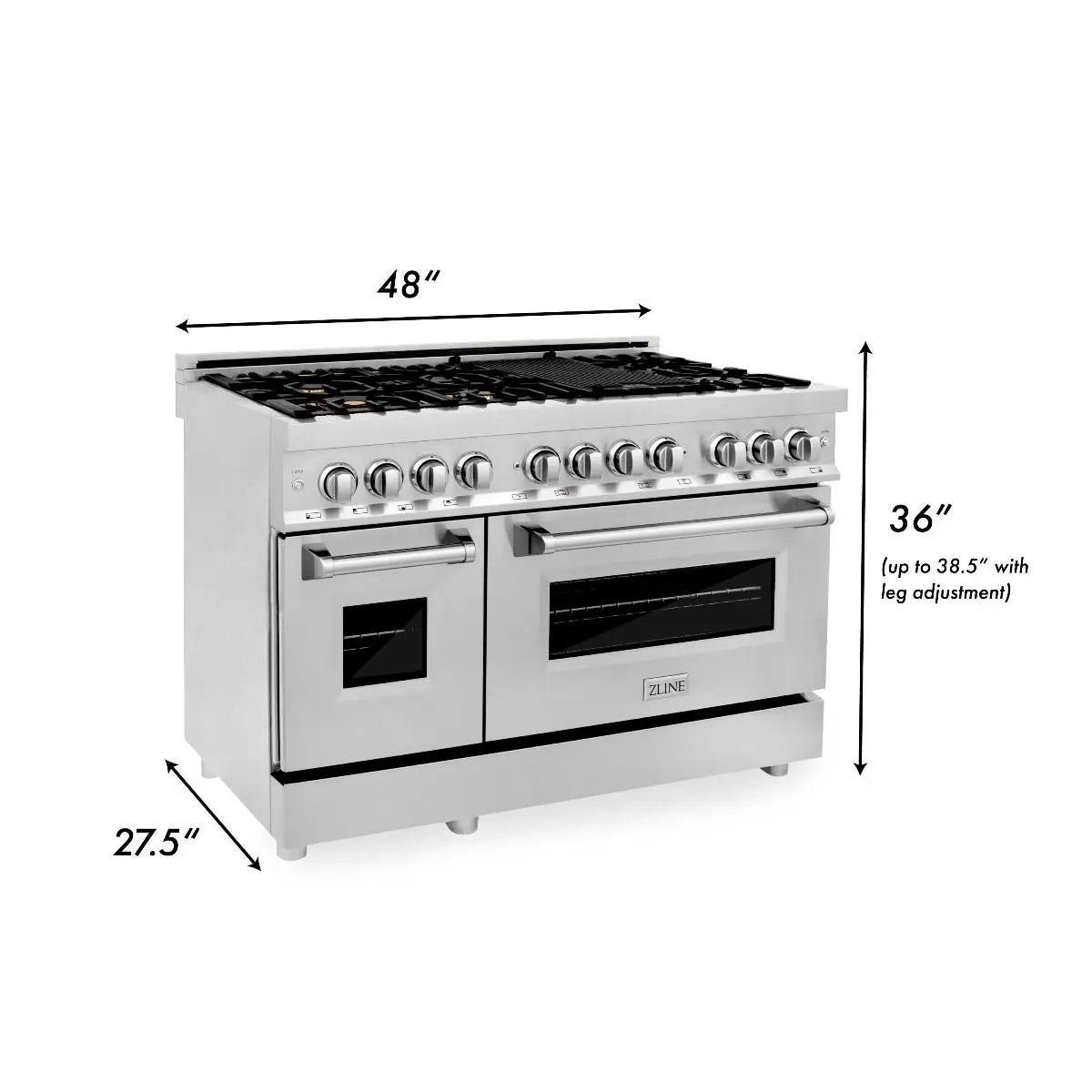 ZLINE 48" Gas Burner/Electric Oven Range Stainless, Brass Burners, RA-BR-48 by Farmhouse Kitchen and Bath