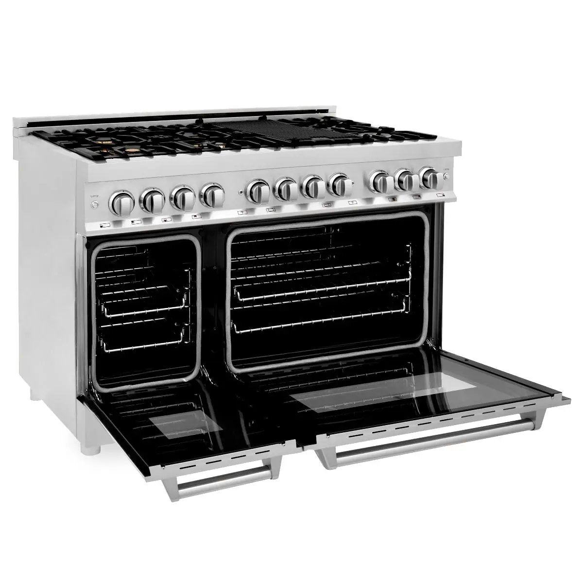 ZLINE 48" Gas Burner/Electric Oven Range Stainless, Brass Burners, RA-BR-48 by Farmhouse Kitchen and Bath