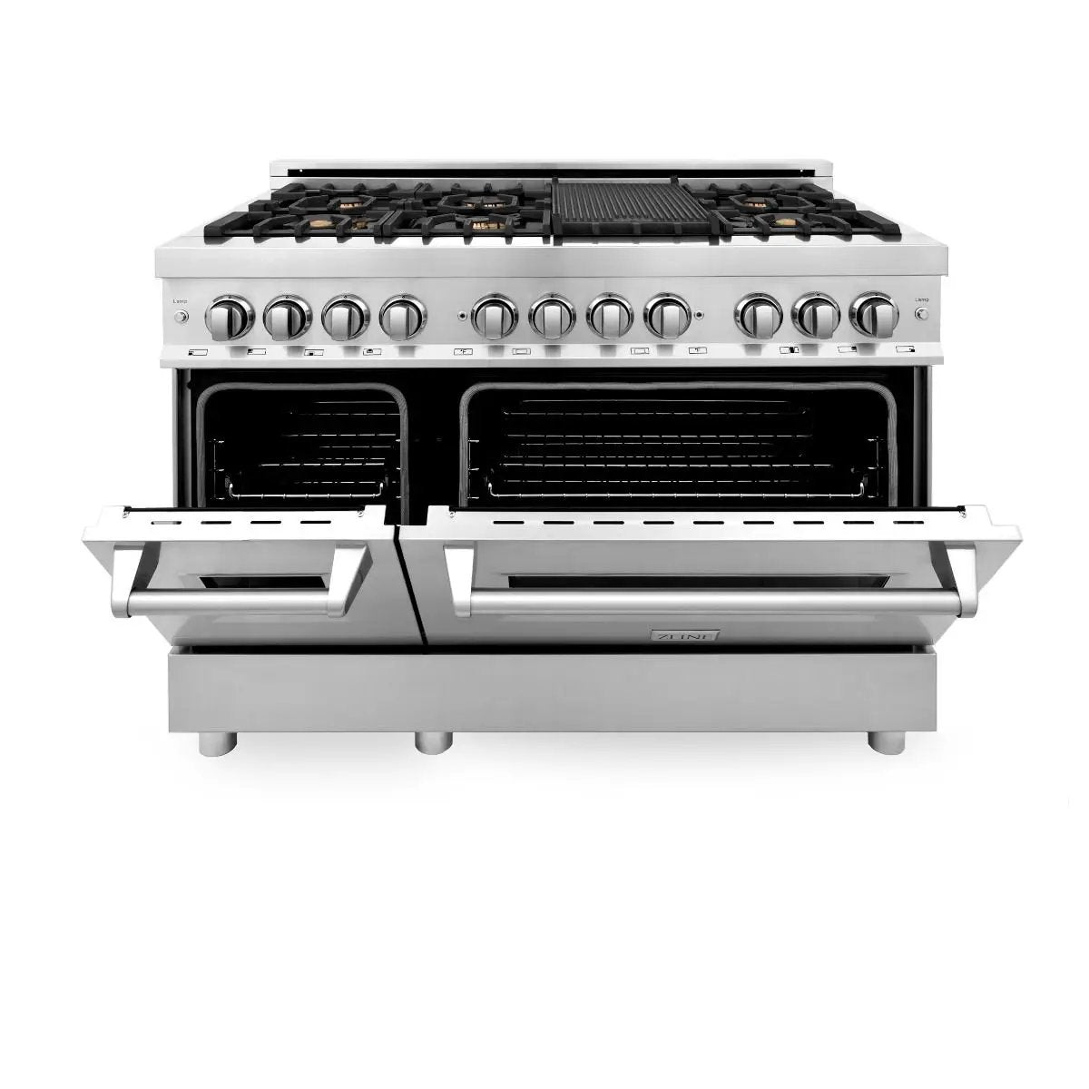 ZLINE 48" Gas Burner/Electric Oven Range Stainless, Brass Burners, RA-BR-48 by Farmhouse Kitchen and Bath