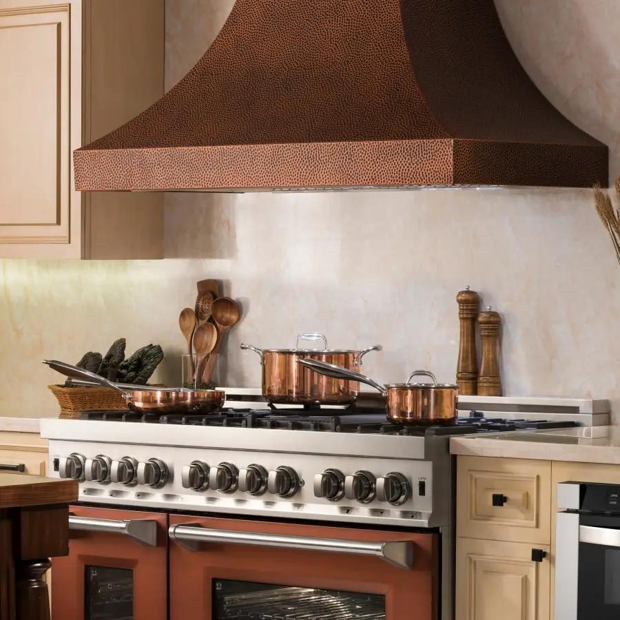 ZLINE 48" Hand-Hammered Copper Finish Wall Range Hood, 8632H-48 by Farmhouse Kitchen and Bath