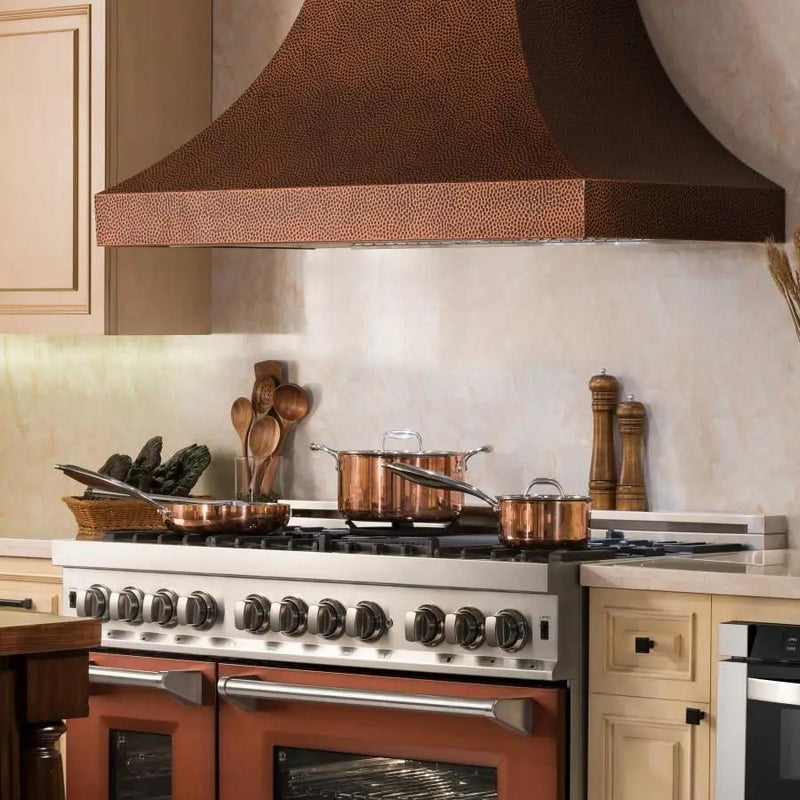 ZLINE 48" Hand-Hammered Copper Finish Wall Range Hood, 8632H-48 by Farmhouse Kitchen and Bath