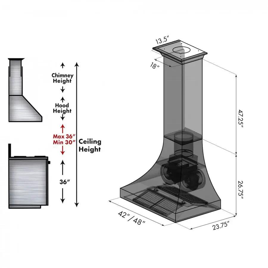 ZLINE 48" Hand-Hammered Copper Finish Wall Range Hood, 8632H-48 by Farmhouse Kitchen and Bath