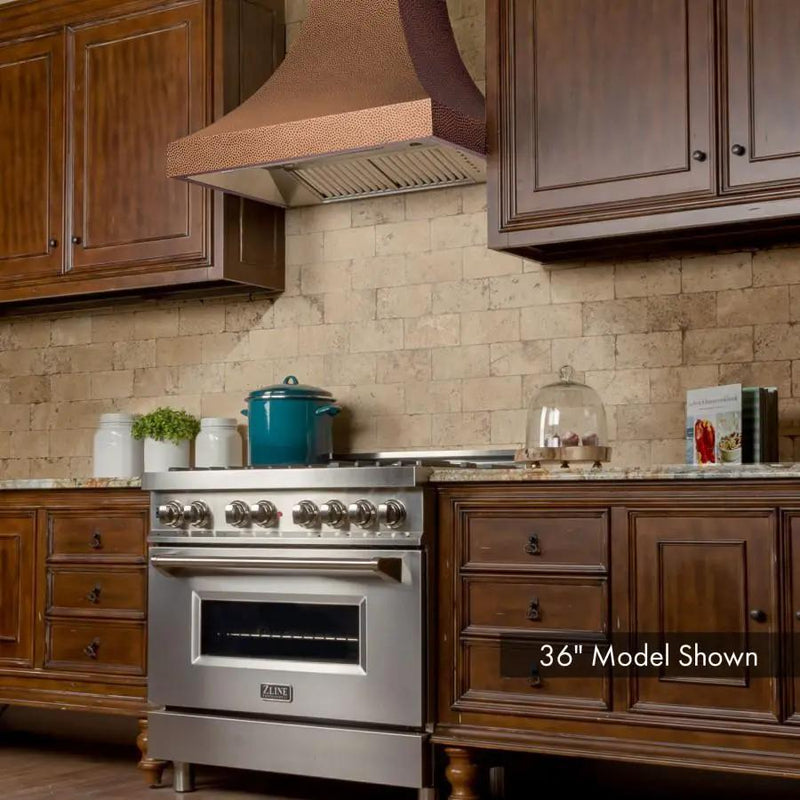 ZLINE 48" Hand-Hammered Copper Finish Wall Range Hood, 8632H-48 by Farmhouse Kitchen and Bath