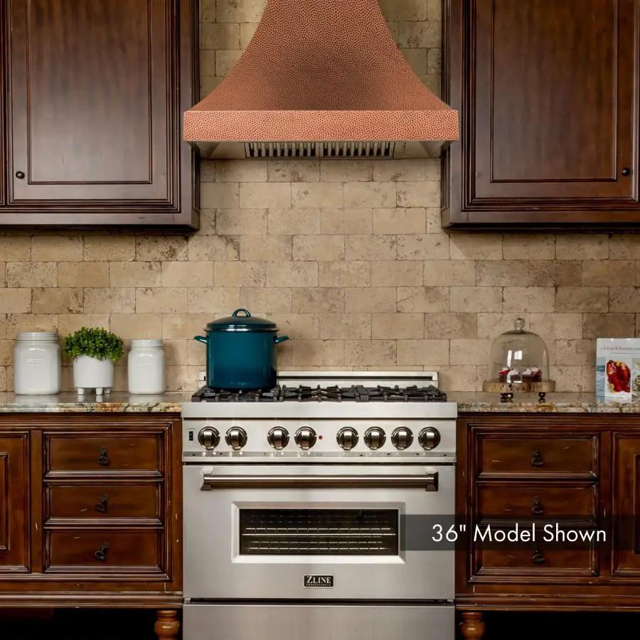 ZLINE 48" Hand-Hammered Copper Finish Wall Range Hood, 8632H-48 by Farmhouse Kitchen and Bath