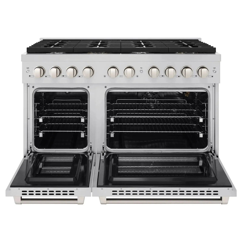 ZLINE 48 in. 8 Burner Double Oven Gas Range, Stainless Steel, SGR48 by Farmhouse Kitchen and Bath