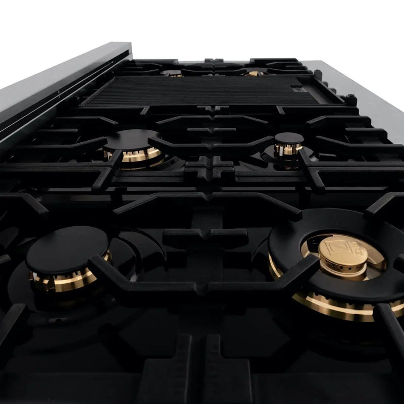 ZLINE 48" Porcelain Rangetop, DuraSnow®, 7 Brass Burners, RTS-BR-48 by Farmhouse Kitchen and Bath