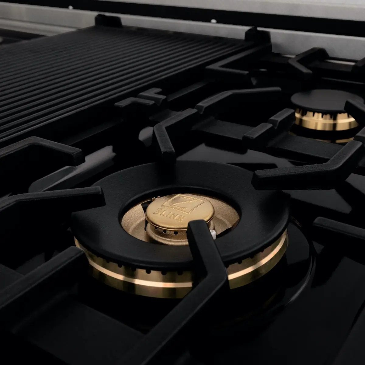ZLINE 48" Porcelain Rangetop, DuraSnow®, 7 Brass Burners, RTS-BR-48 by Farmhouse Kitchen and Bath