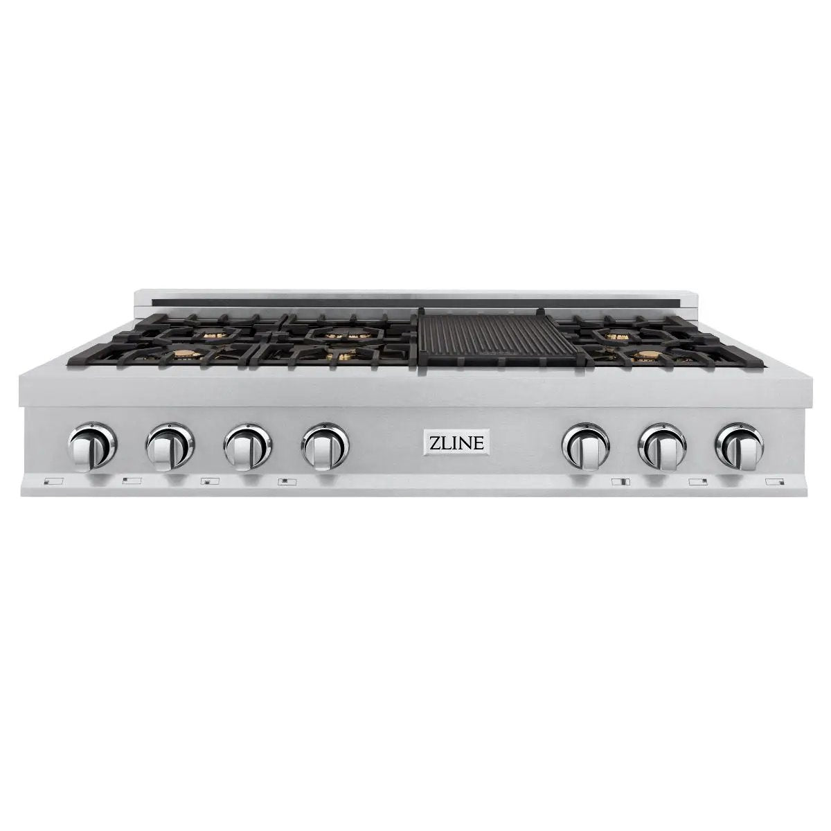 ZLINE 48" Porcelain Rangetop, DuraSnow®, 7 Brass Burners, RTS-BR-48 by Farmhouse Kitchen and Bath