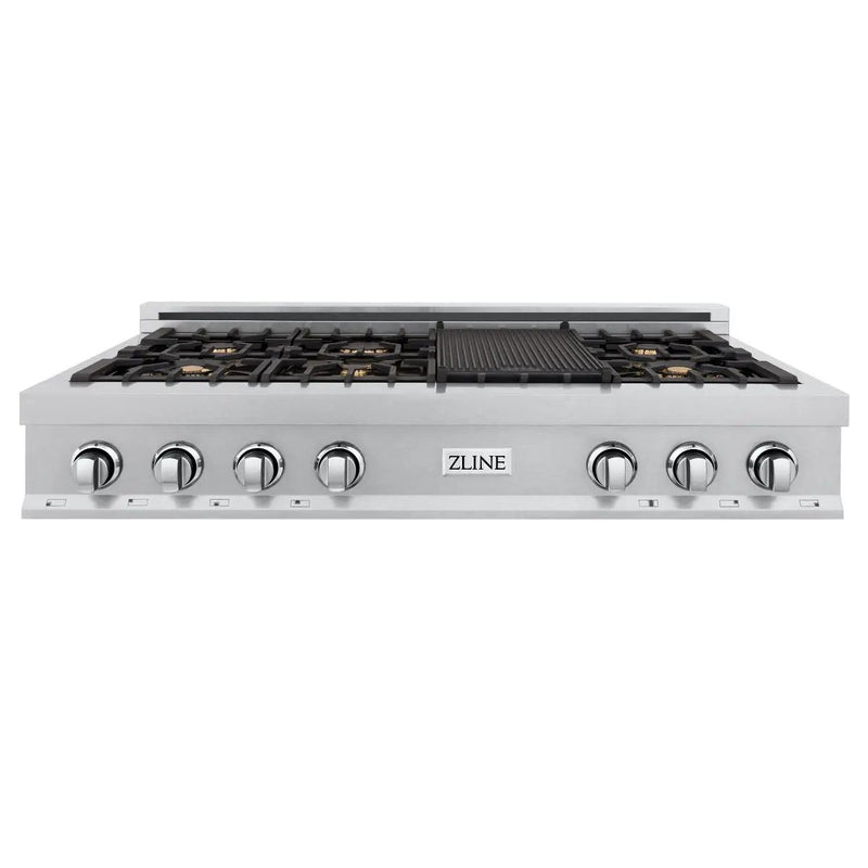 ZLINE 48" Porcelain Rangetop, DuraSnow®, 7 Brass Burners, RTS-BR-48 by Farmhouse Kitchen and Bath