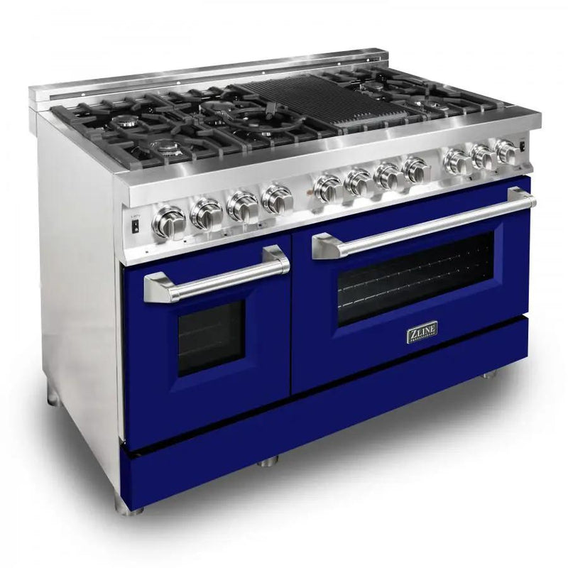 ZLINE 48" Professional Dual Fuel Range with Blue Matte Door, RA-BM-48 by Farmhouse Kitchen and Bath