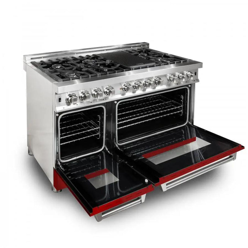 ZLINE 48" Professional Dual Fuel Range with Red Matte Door, RA-RM-48 by Farmhouse Kitchen and Bath