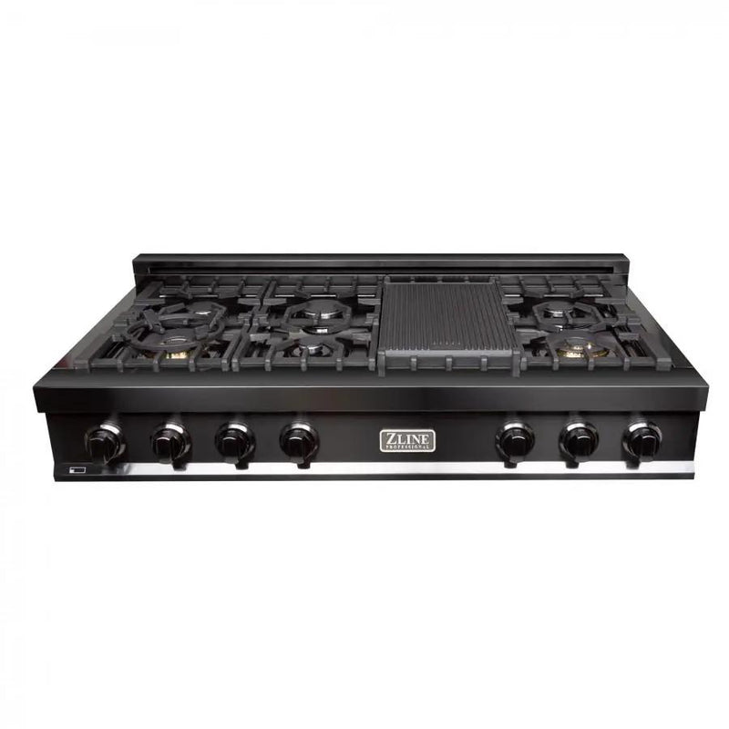 ZLINE 48" Rangetop, Black Stainless, Brass Burners, RTB-BR-48 by Farmhouse Kitchen and Bath