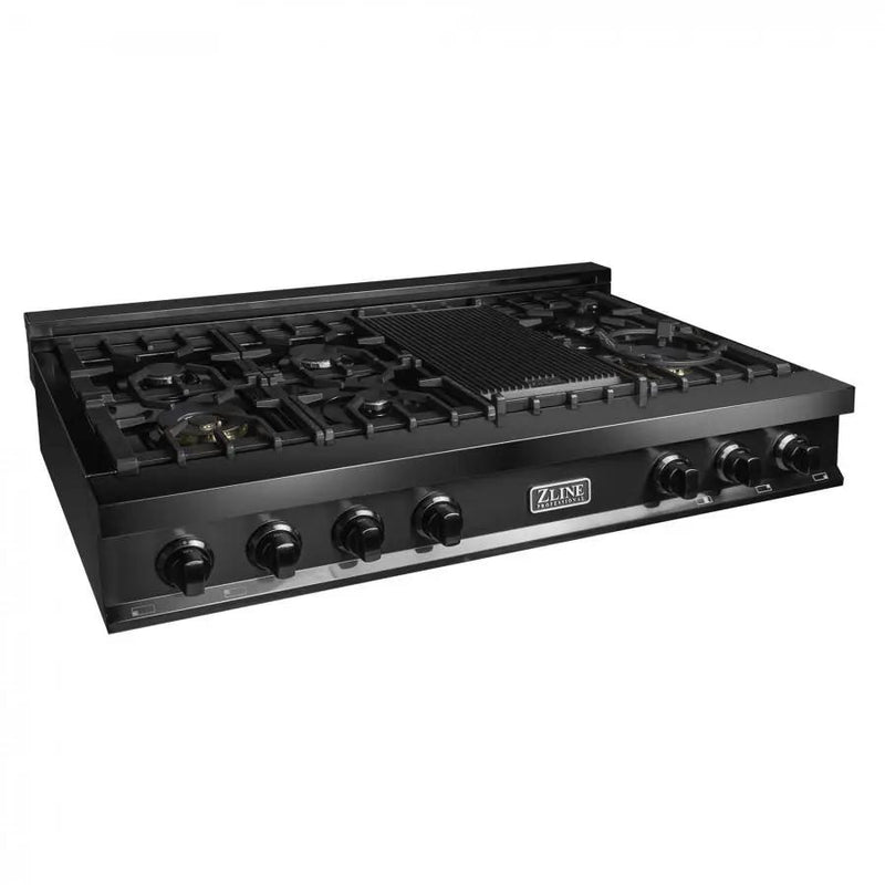 ZLINE 48" Rangetop, Black Stainless, Brass Burners, RTB-BR-48 by Farmhouse Kitchen and Bath