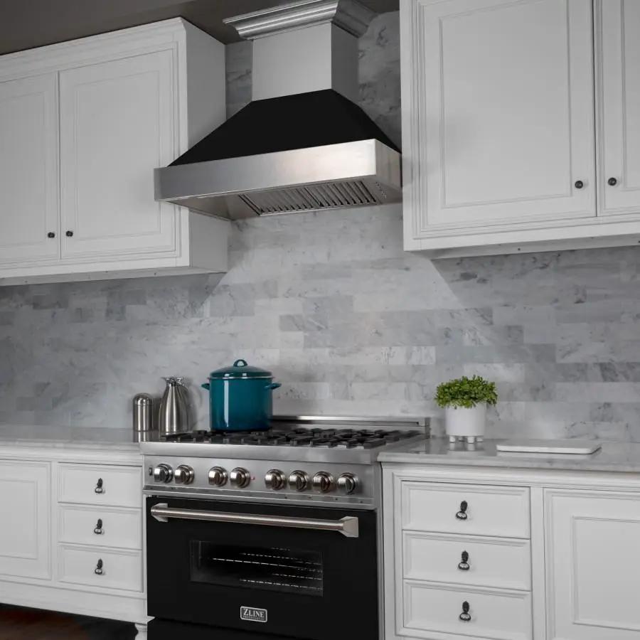 ZLINE 48" Snow Finish Wall Range Hood, Black Matte Shell, 8654BLM-48 by Farmhouse Kitchen and Bath
