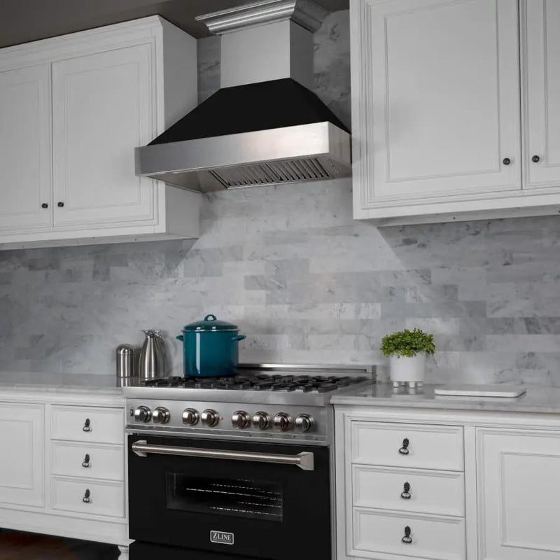 ZLINE 48" Snow Finish Wall Range Hood, Black Matte Shell, 8654BLM-48 by Farmhouse Kitchen and Bath