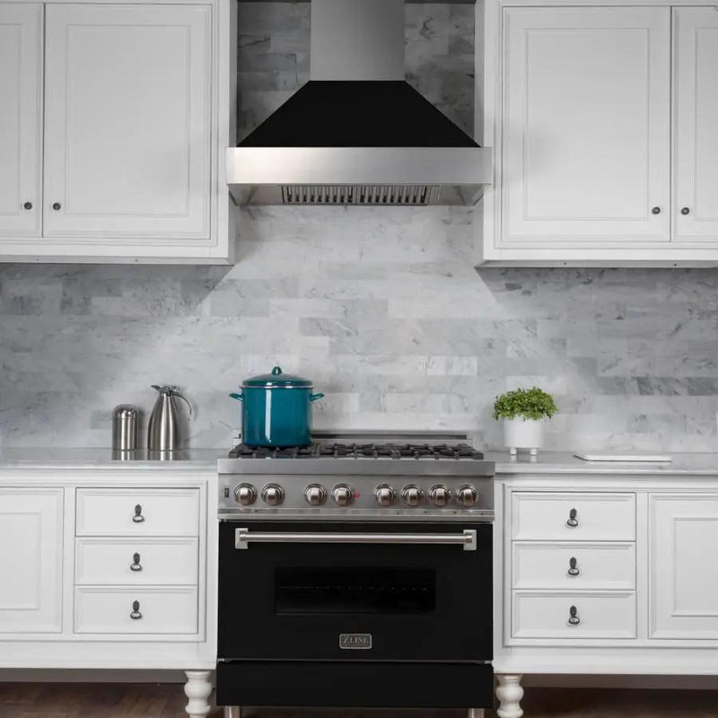 ZLINE 48" Snow Finish Wall Range Hood, Black Matte Shell, 8654BLM-48 by Farmhouse Kitchen and Bath