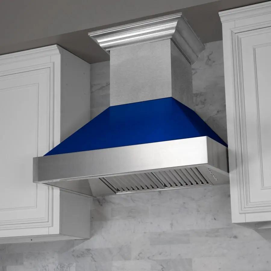 ZLINE 48" Snow Finish Wall Range Hood, Blue Gloss Shell, 8654BG-48 by Farmhouse Kitchen and Bath
