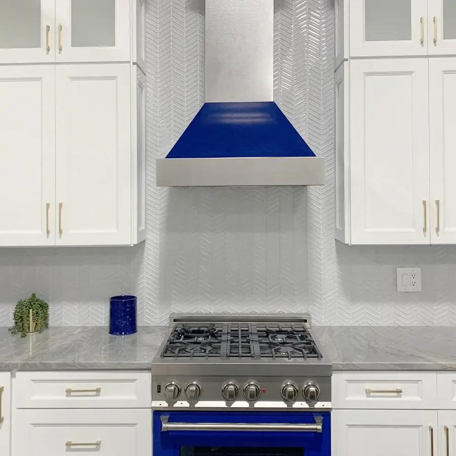 ZLINE 48" Snow Finish Wall Range Hood, Blue Gloss Shell, 8654BG-48 by Farmhouse Kitchen and Bath