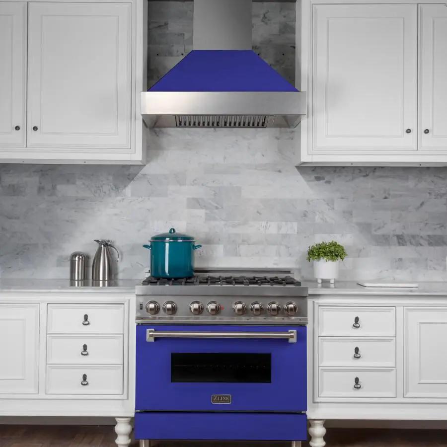 ZLINE 48" Snow Finish Wall Range Hood, Blue Matte Shell, 8654BM-48 by Farmhouse Kitchen and Bath
