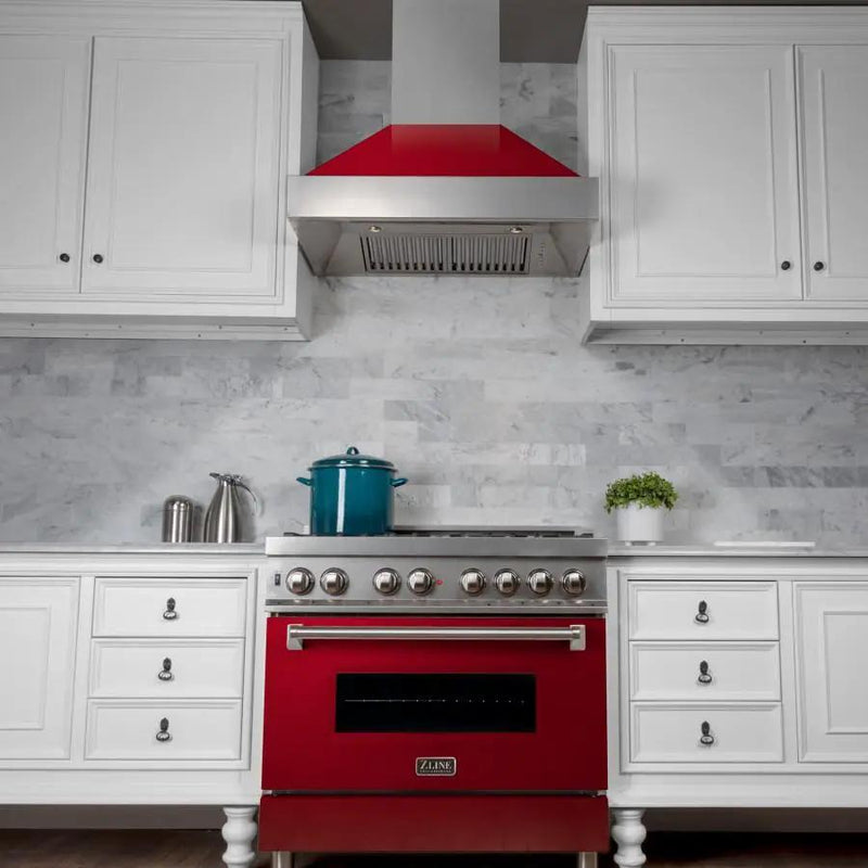 ZLINE 48" Snow Finish Wall Range Hood, Red Gloss Shell, 8654RG-48 by Farmhouse Kitchen and Bath
