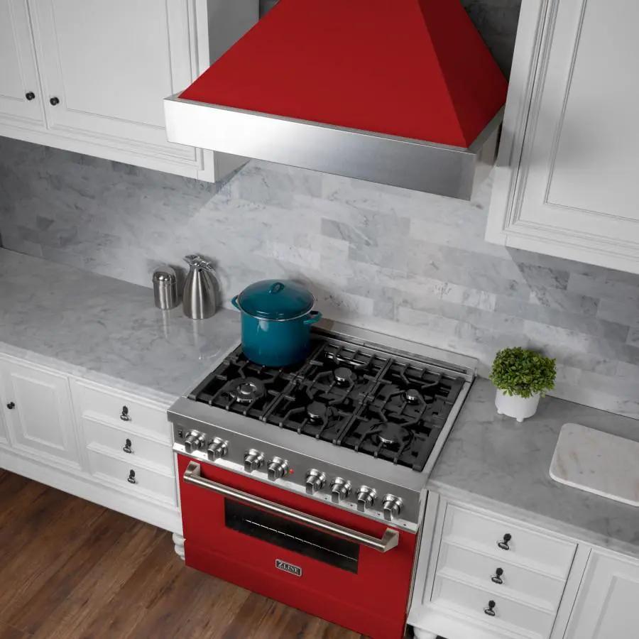 ZLINE 48" Snow Finish Wall Range Hood, Red Matte Shell, 8654RM-48 by Farmhouse Kitchen and Bath