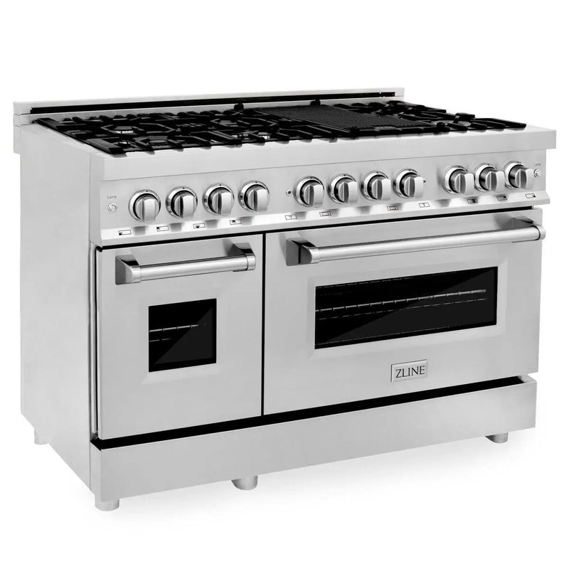 ZLINE 48" Stainless Steel 6.0 cu.ft. 7 Gas Burner/Electric Oven Range with Griddle RA48 by Farmhouse Kitchen and Bath