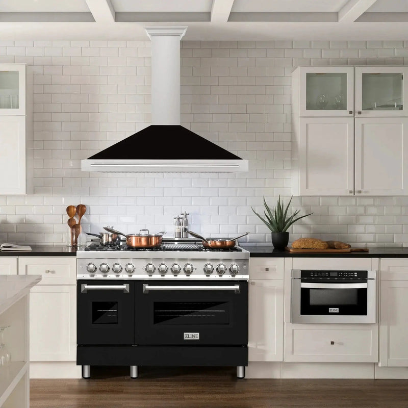 ZLINE 48" Stainless Steel Range Hood with Shell and Stainless Steel Handle KB4STX-BLM-48 by Farmhouse Kitchen and Bath