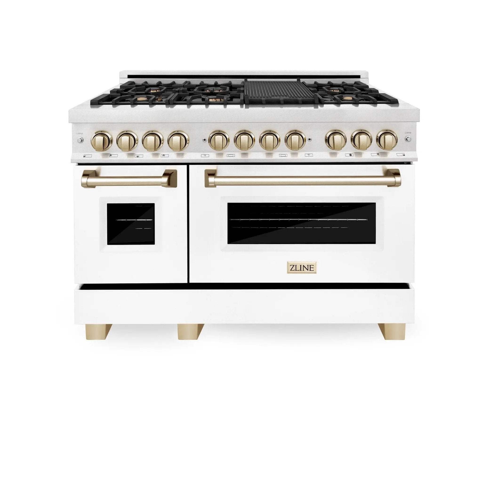 ZLINE 48"Autograph Range Dual Fuel, DuraSnow, White Door,RASZ-WM-48-CB by Farmhouse Kitchen and Bath