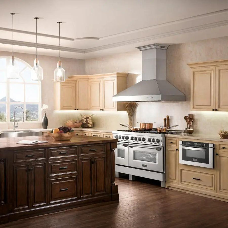 ZLINE 54" Professional Wall Range Hood, Built-in CrownSound® Bluetooth Speakers, 697CRN-BT-54 by Farmhouse Kitchen and Bath