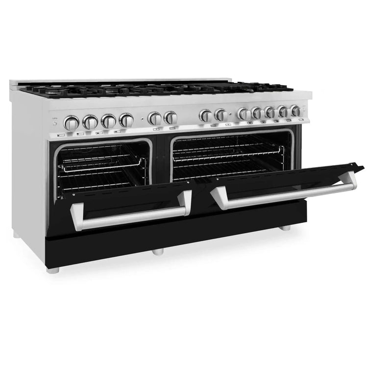 ZLINE 60" 7.4 cu. ft. Dual Fuel Range, Gas Stove and Electric Oven in Stainless Steel and Black Matte Door, RA-BLM-60 by Farmhouse Kitchen and Bath