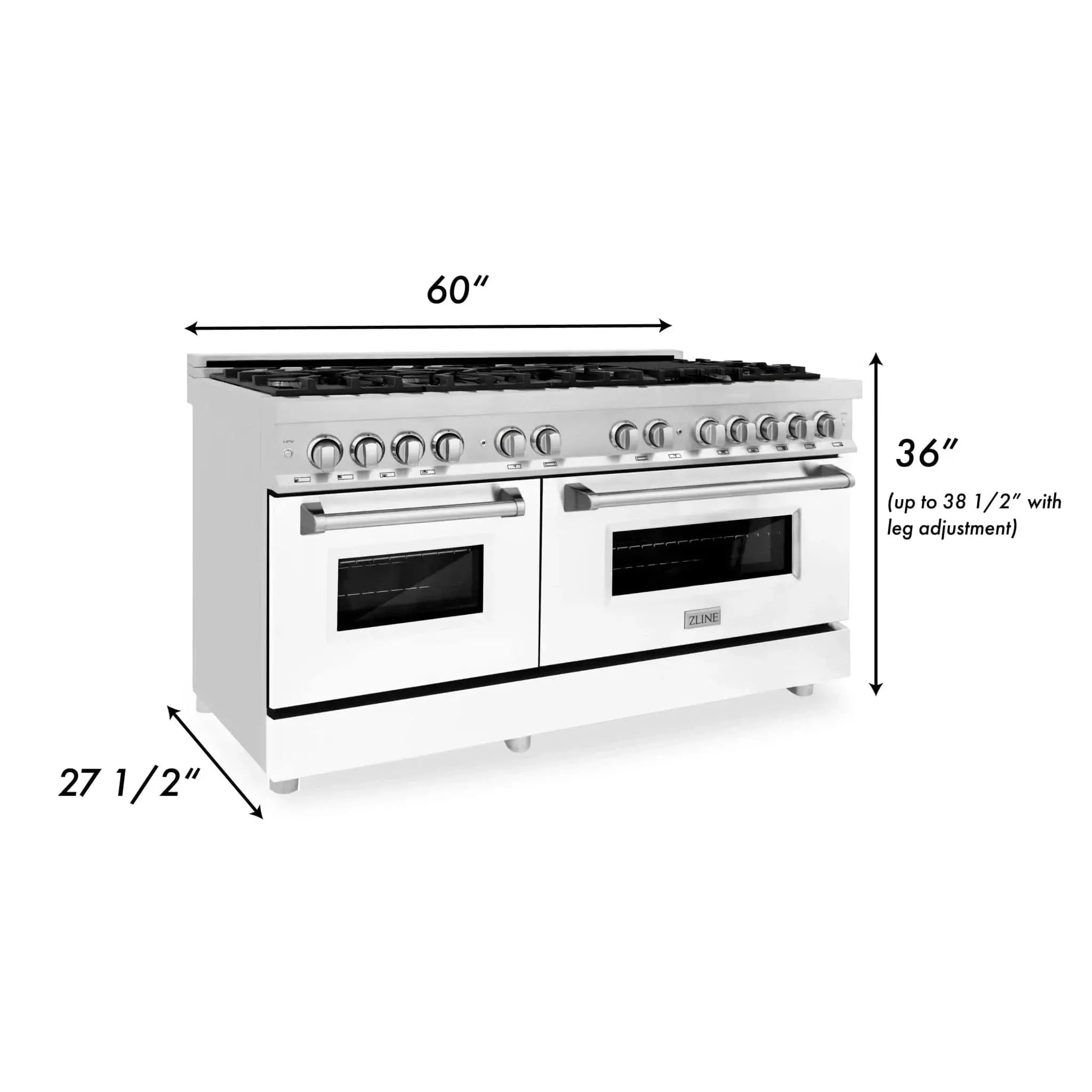 ZLINE 60" 7.4 cu. ft. Dual Fuel Range with Gas Stove and Electric Oven in Stainless Steel and White Matte Door, RA-WM-60 by Farmhouse Kitchen and Bath