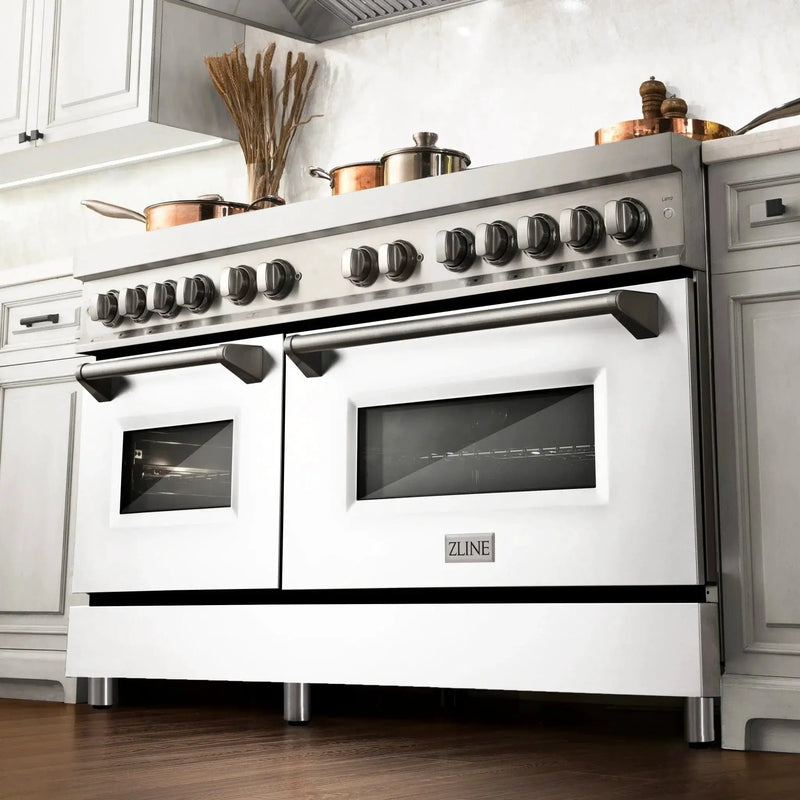 ZLINE 60" 7.4 cu. ft. Dual Fuel Range with Gas Stove and Electric Oven in Stainless Steel and White Matte Door, RA-WM-60 by Farmhouse Kitchen and Bath